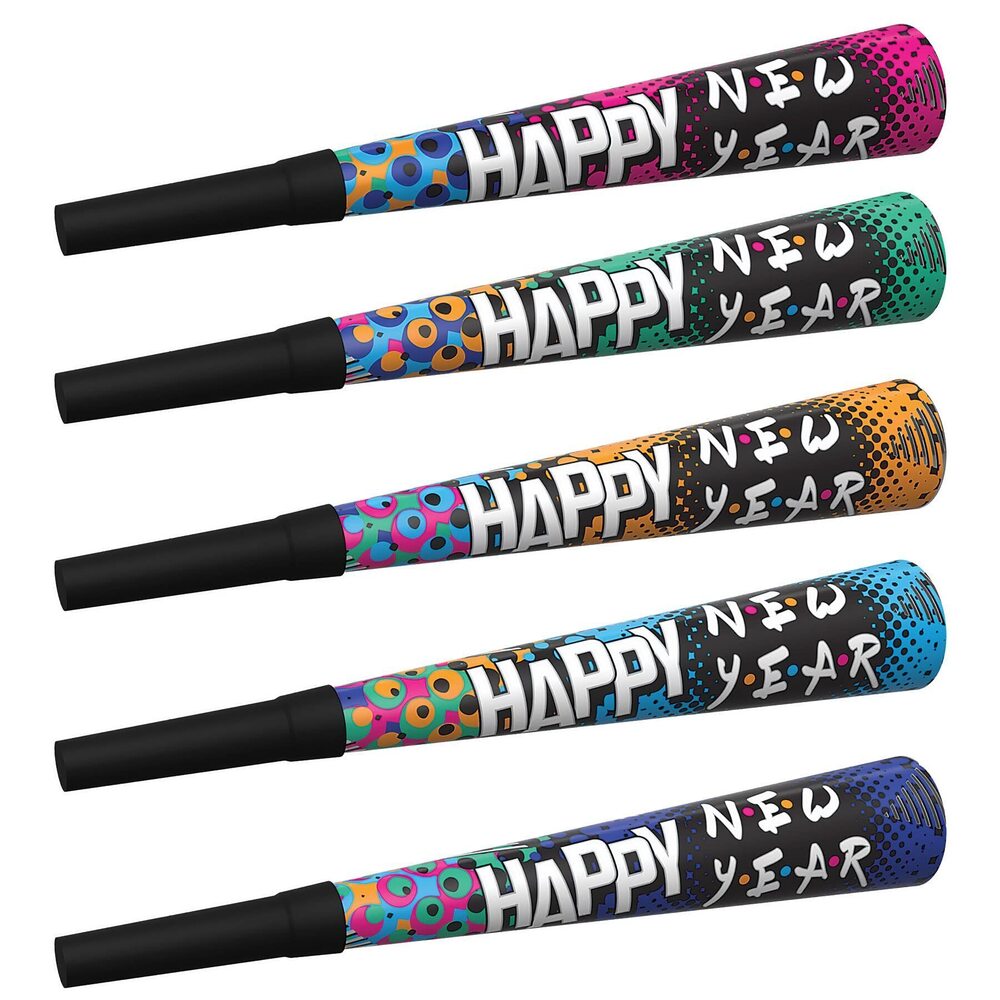 4899 90's Theme New Year’s Horns with Throwback Design, 100 Happy New Year
